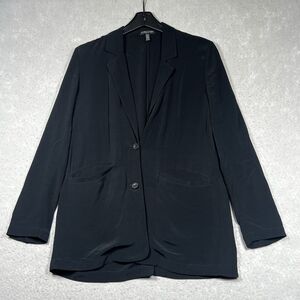 Eileen Fisher Blazer Womens PP Black Slouchy Long Blazer Jacket Tencel Blend